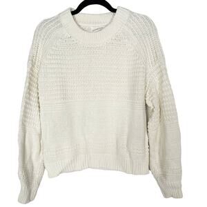 Universal Thread Womens Large L Cream Cable Knit Crew Neck Sweater Cotton Blend